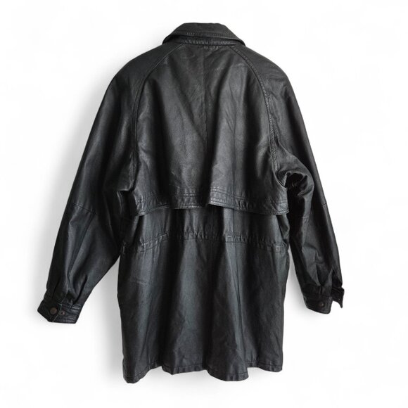 Vintage The Connection New York Leather Cloak Jacket Men Furry Lined Retro XL - Picture 2 of 7